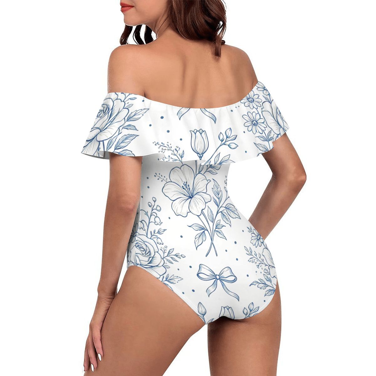 Off Shoulder Ruffle One-Piece Swimsuit