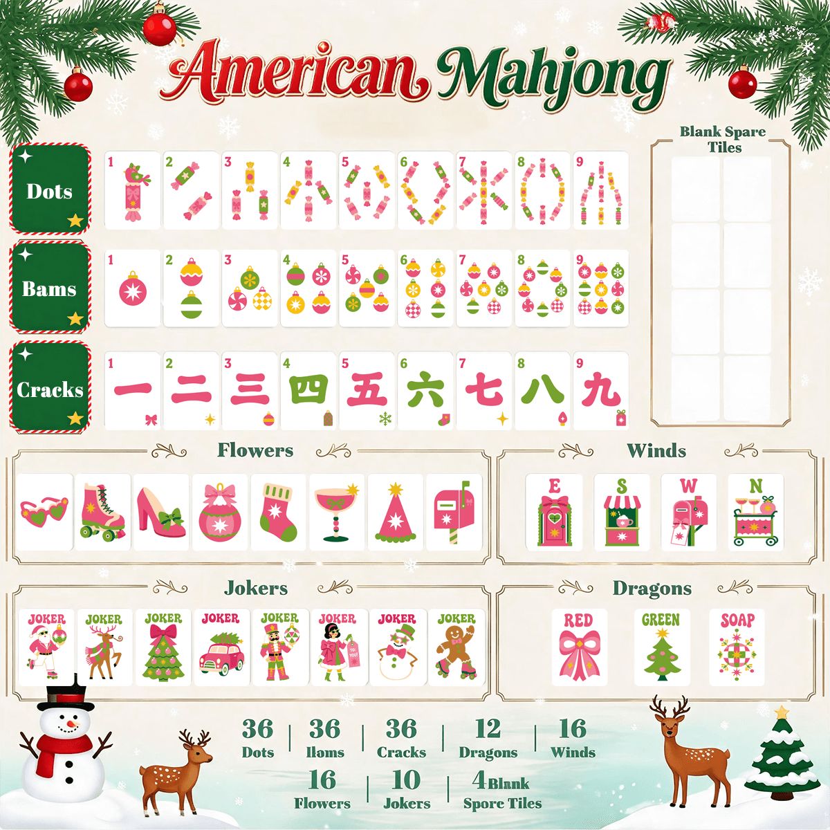 プレッピー ピンク クリスマス 麻雀牌