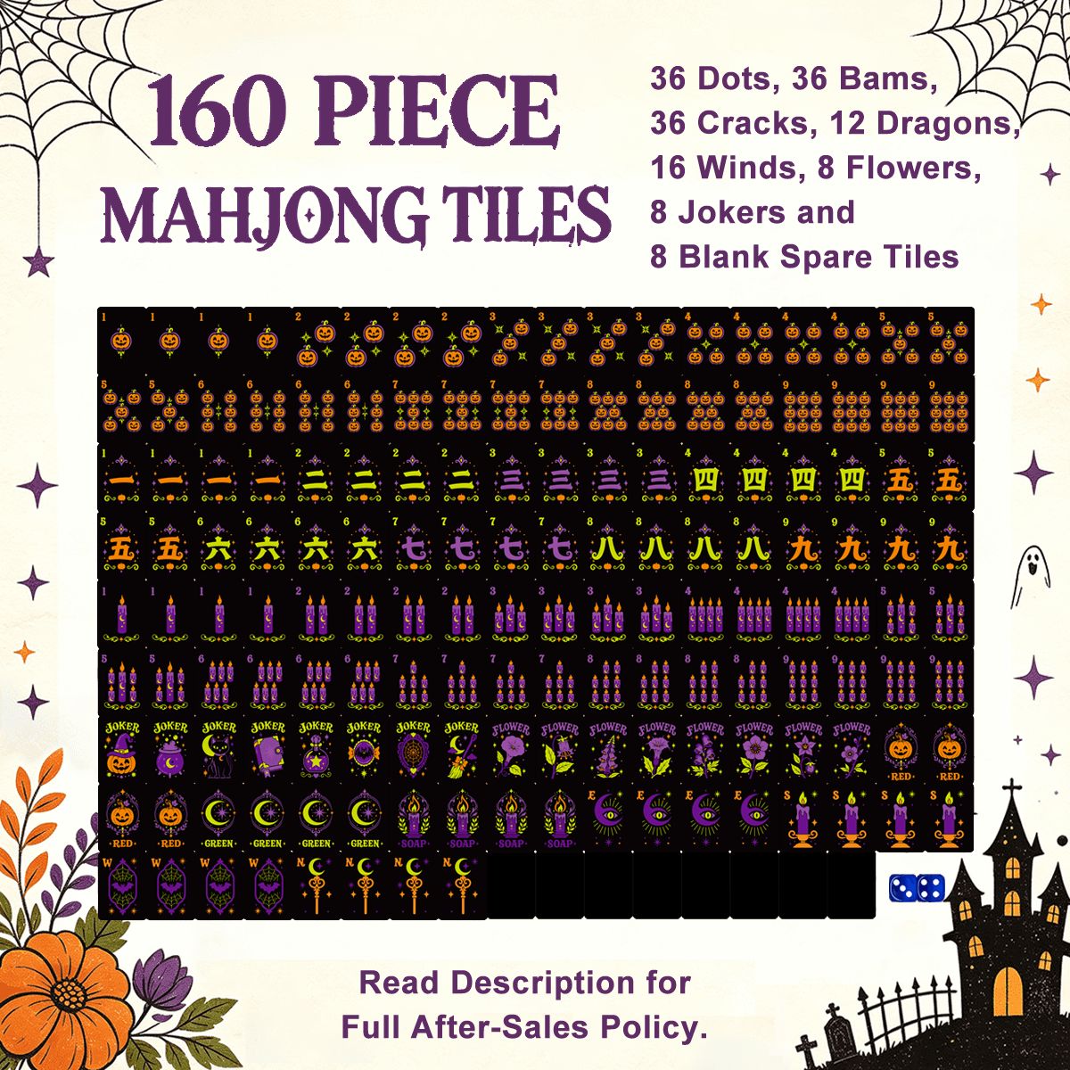 Pumpkin Hex Halloween Mahjong Tiles - Single Layer