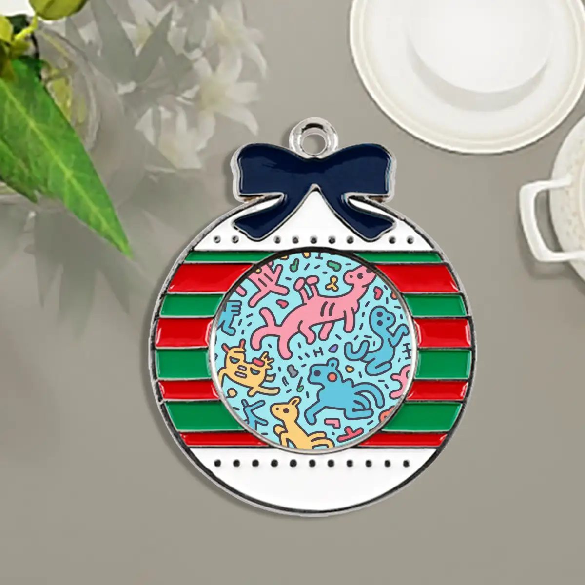 Circular Christmas Decorations Alloy Pendants