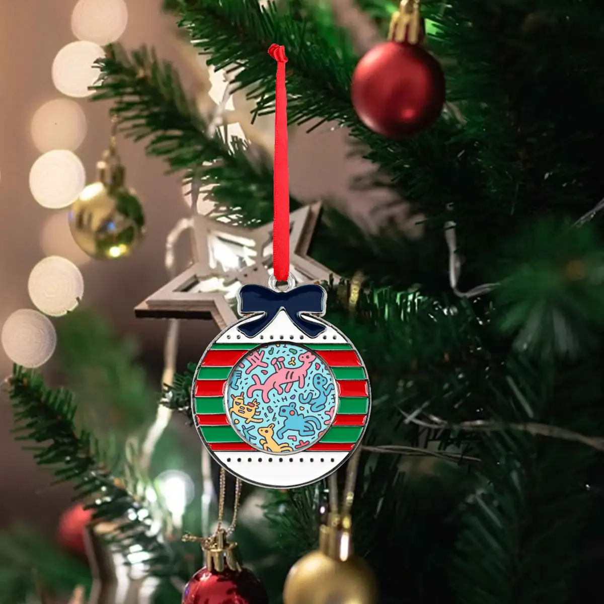 Circular Christmas Decorations Alloy Pendants