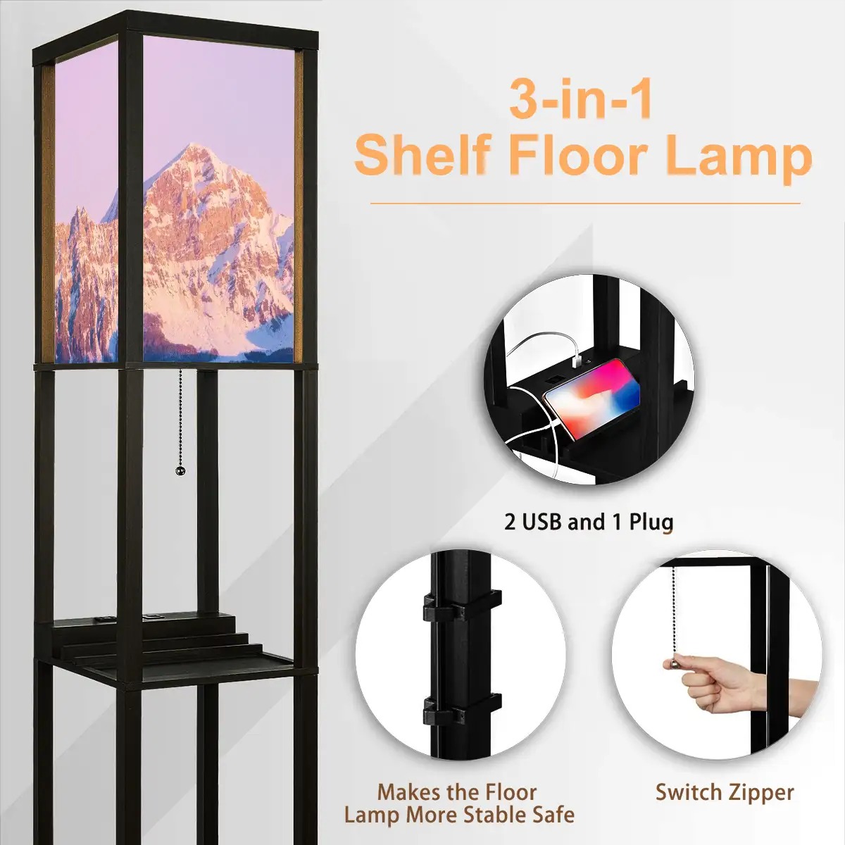 Custom Shelf Floor Lamp with Usb - Print-On-Demand Light Fixtures - PrintKK