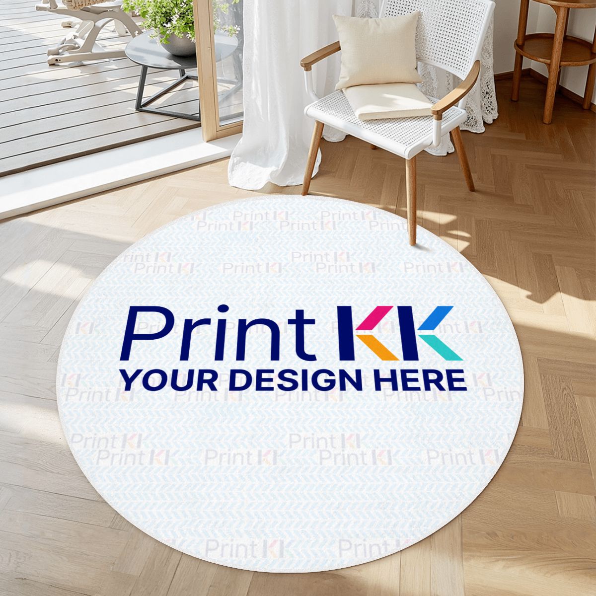 Soft Round Area Rug with White Border