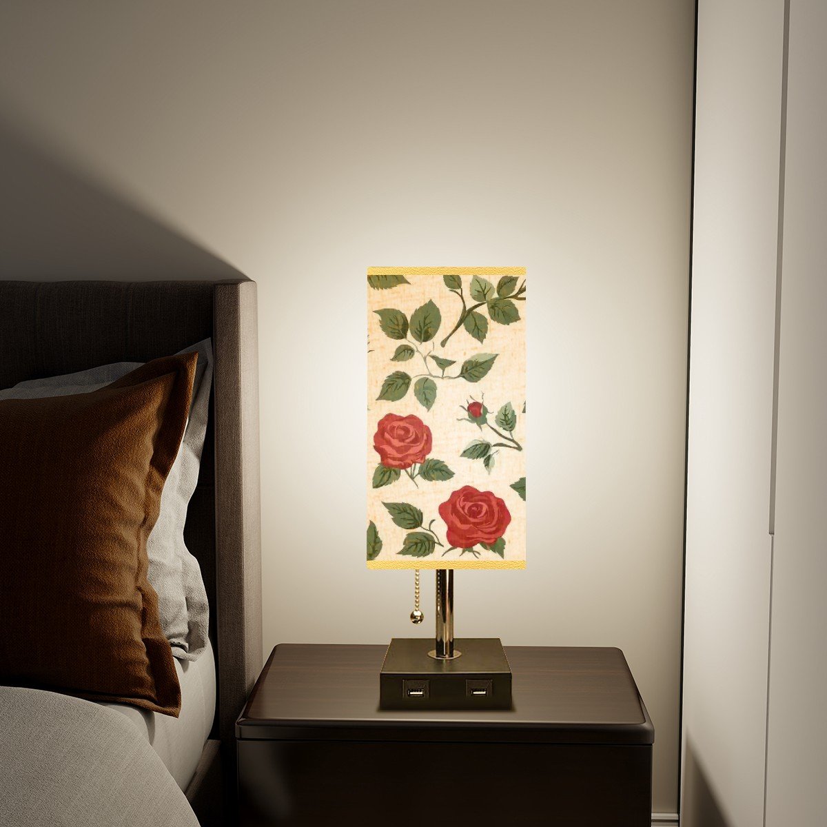 Square Table Lamp with USB Port Gold Trim