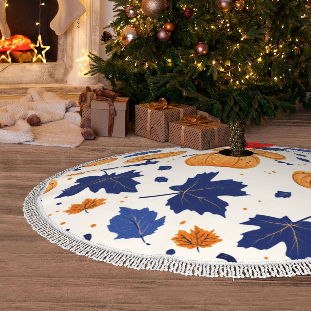 Symmetrical Thickened Christmas Tree Skirt with Tassel Edges