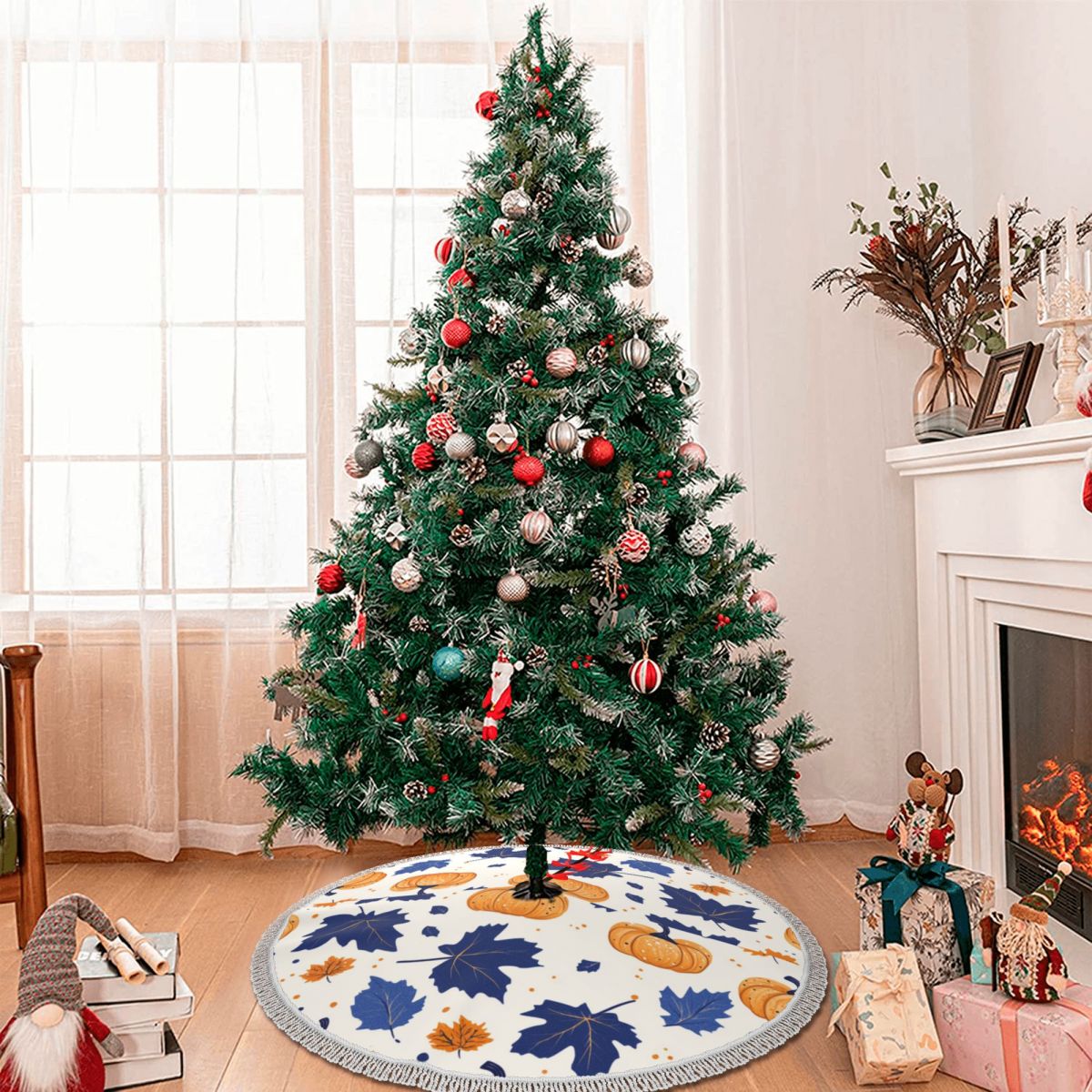 Symmetrical Thickened Christmas Tree Skirt with Tassel Edges