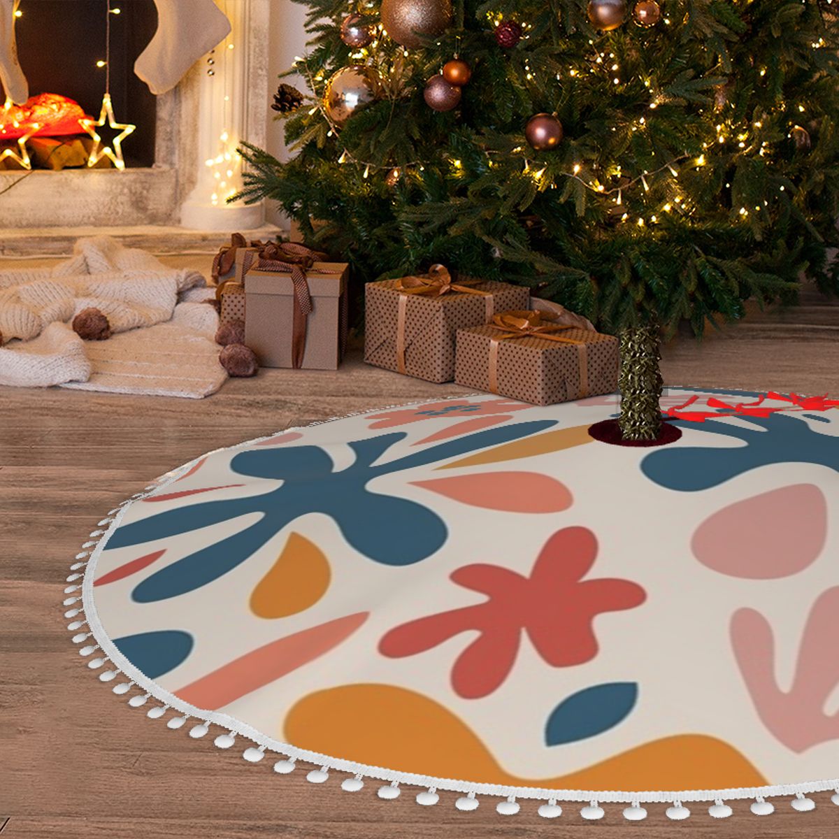 Thickened Christmas Tree Skirt with Pom-Poms