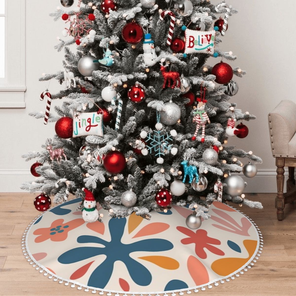 Thickened Christmas Tree Skirt with Pom-Poms