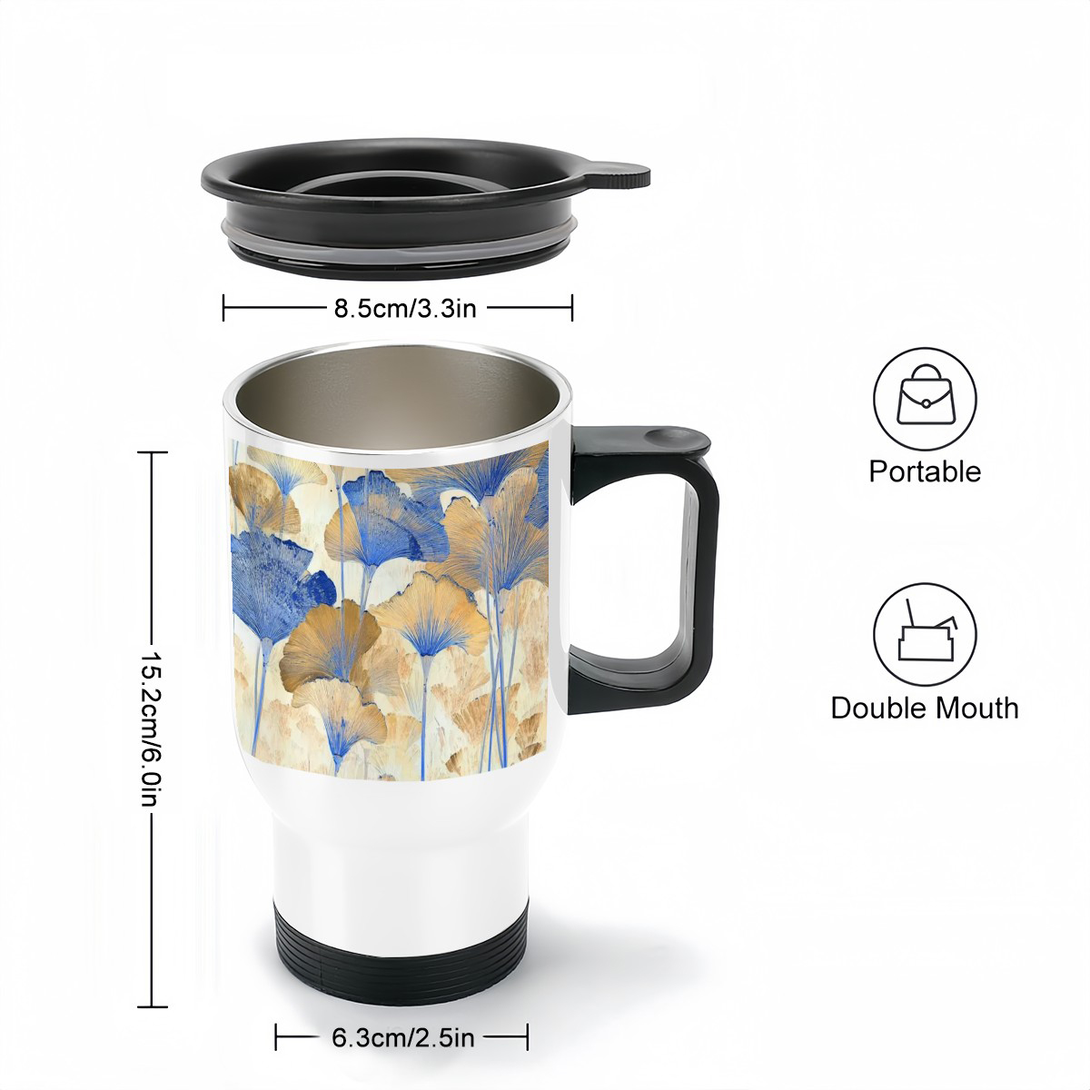 Travel Coffee Mug with Handle (Free Shipping & Made in USA)