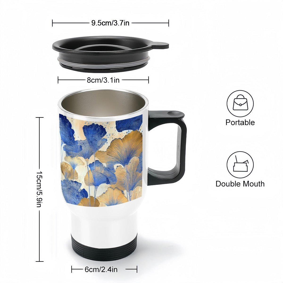 Travel Coffee Mug with Handle (Free Shipping & Made in USA)