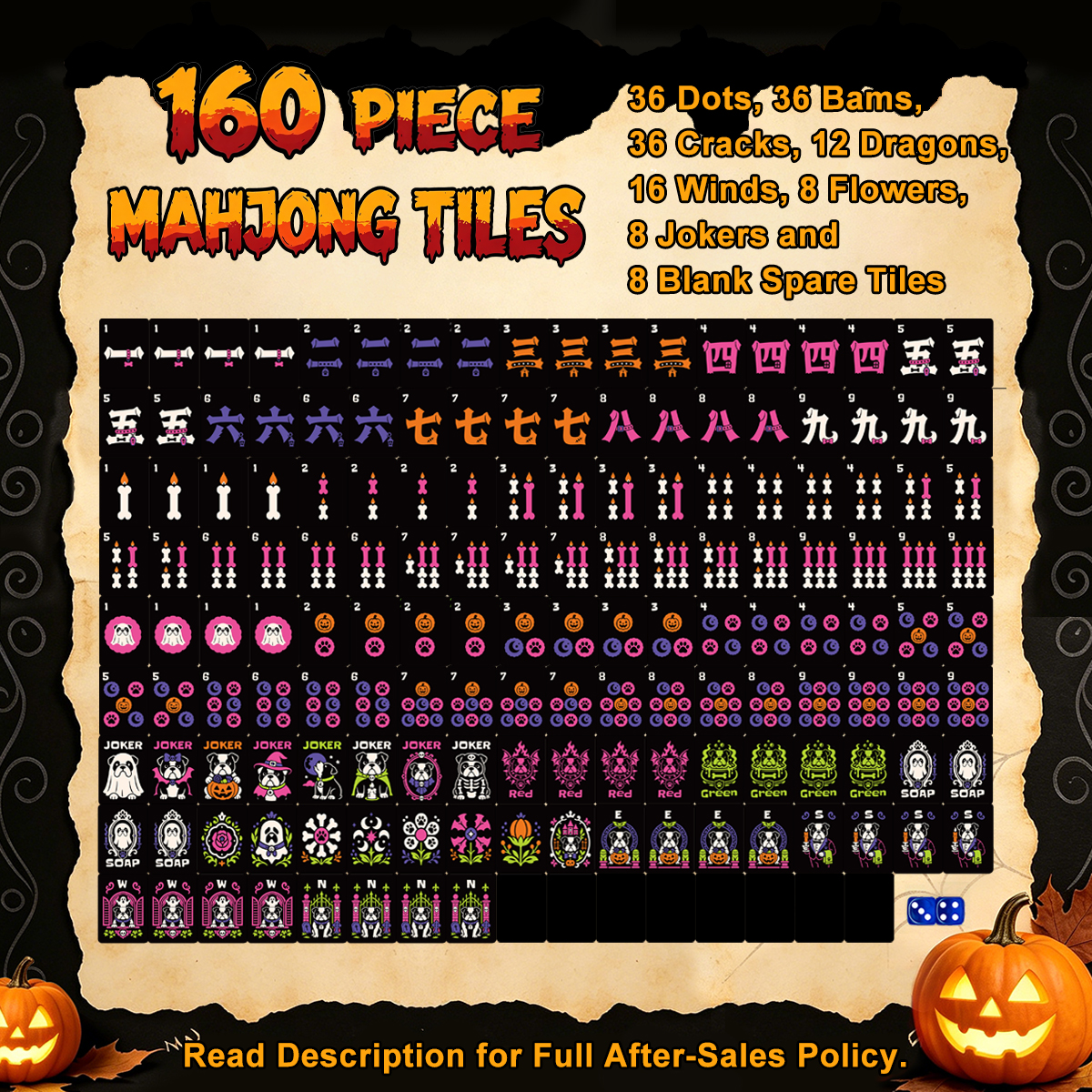 邪悪なブルドッグ ハロウィン麻雀牌 - シングルレイヤー