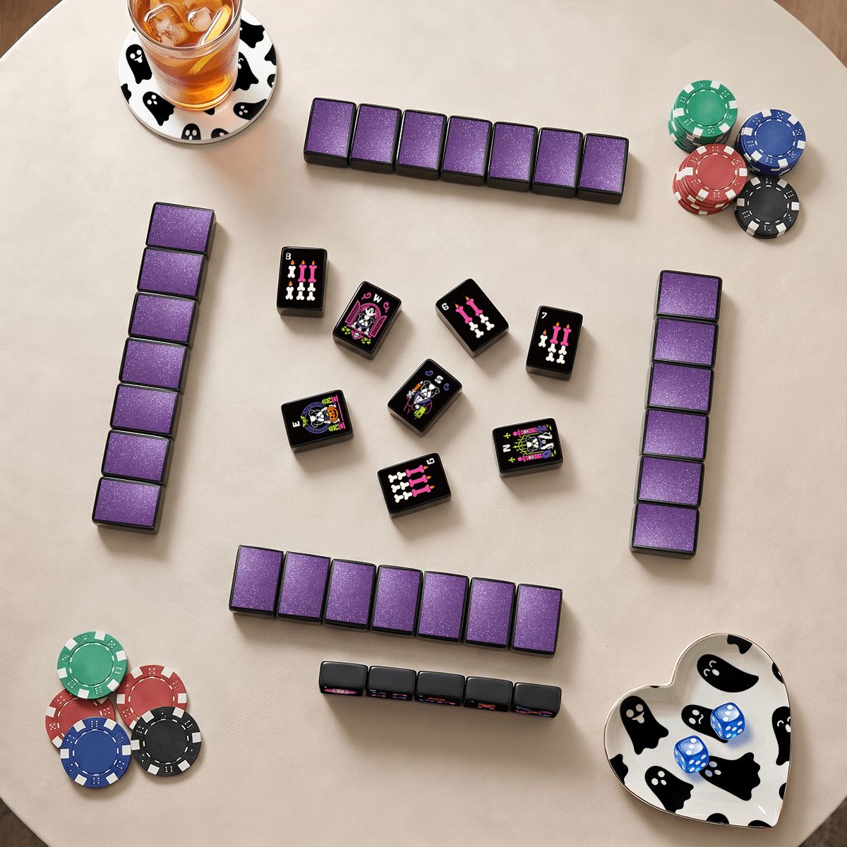 Wicked Bulldog Halloween Mahjong Tiles - Single Layer