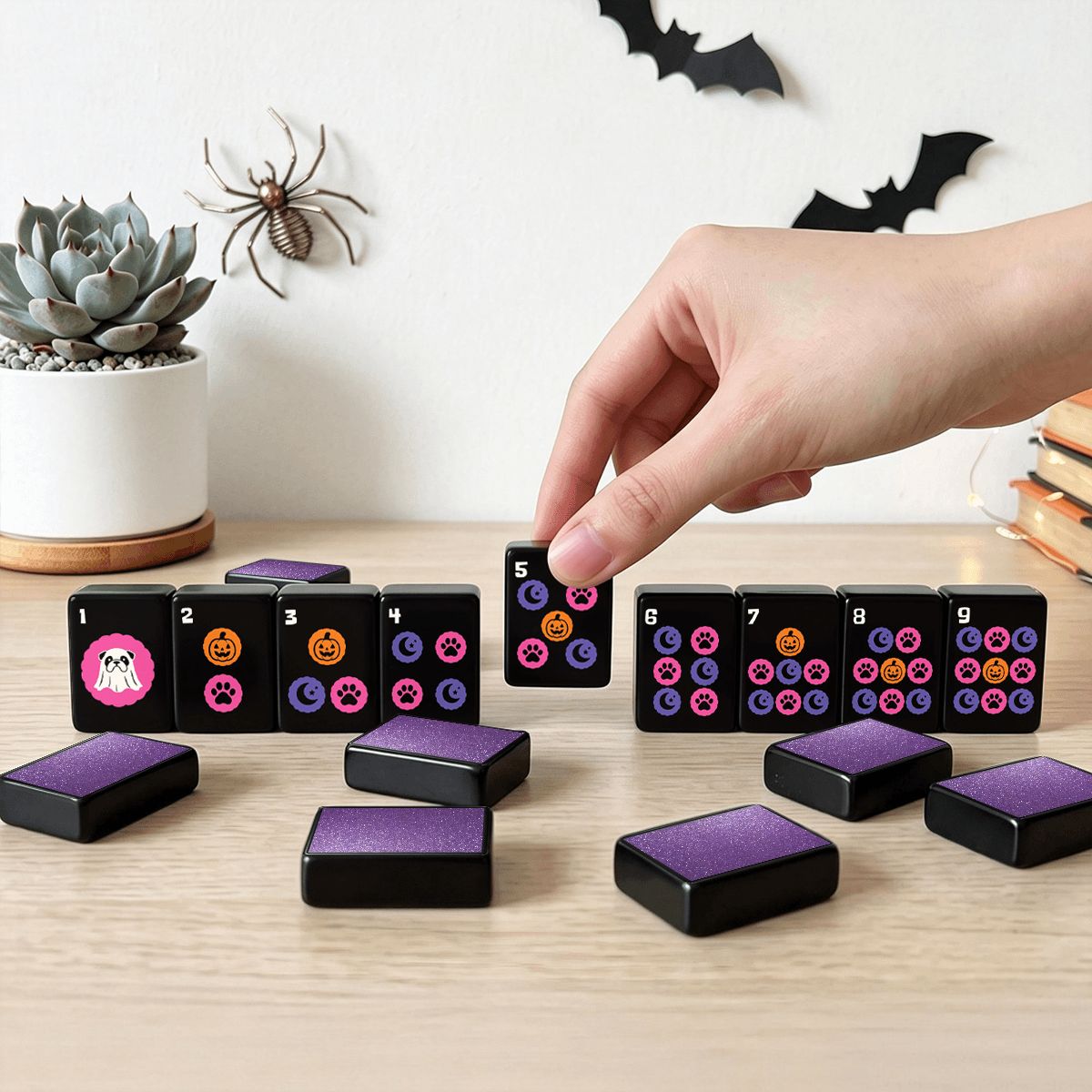 Wicked Bulldog Halloween Mahjong Tiles - Single Layer