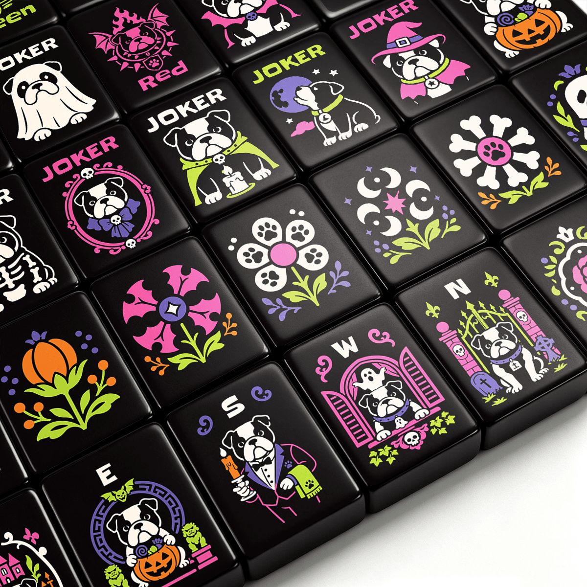 Wicked Bulldog Halloween Mahjong Tiles - Single Layer