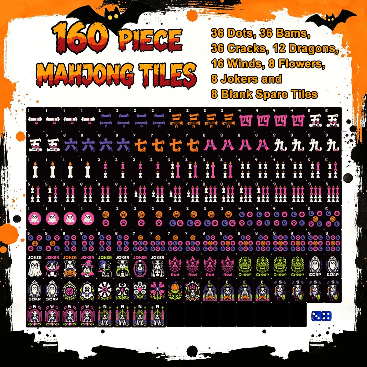 Wicked Bulldog Halloween Mahjong Tiles