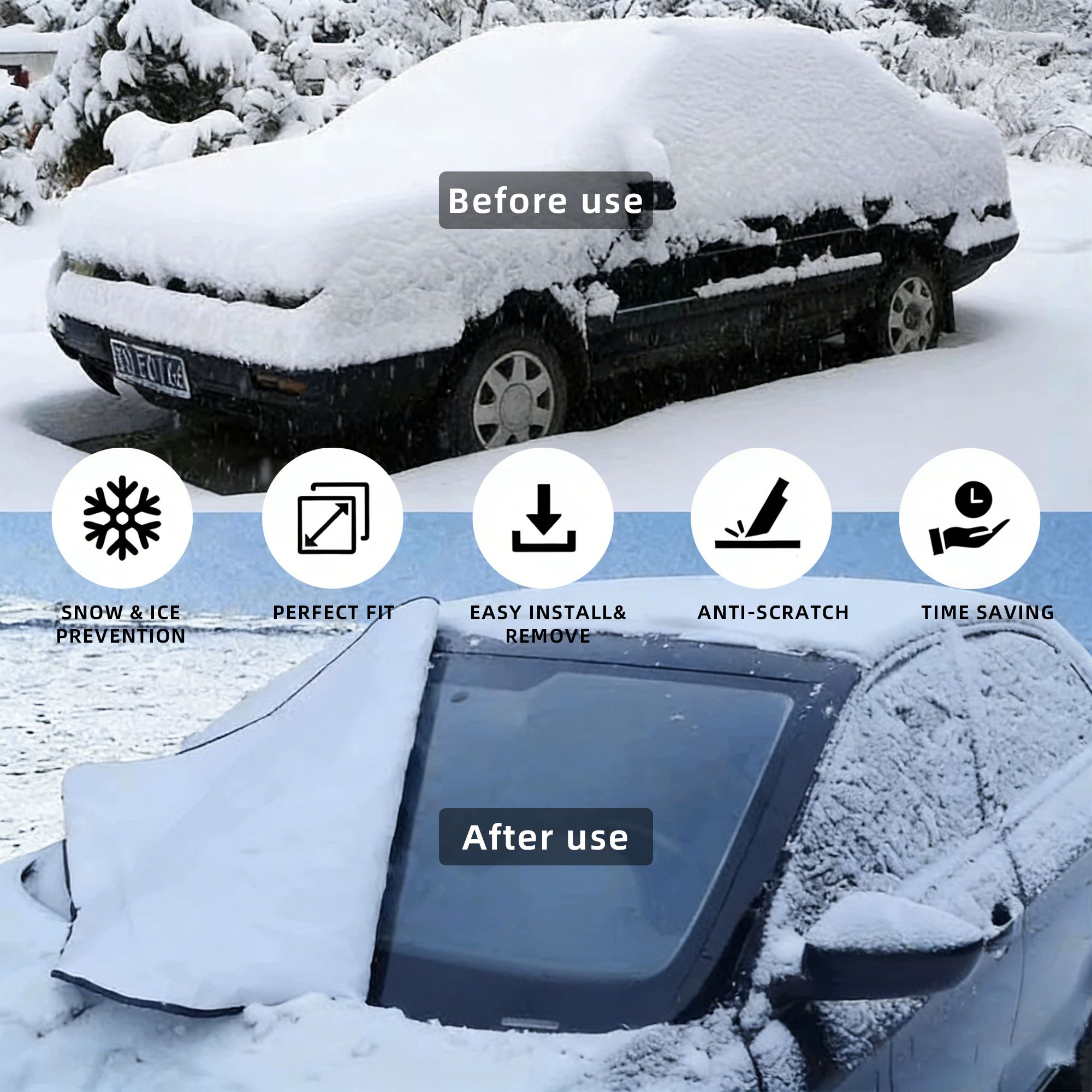 氷と雪用のフロントガラスカバー
