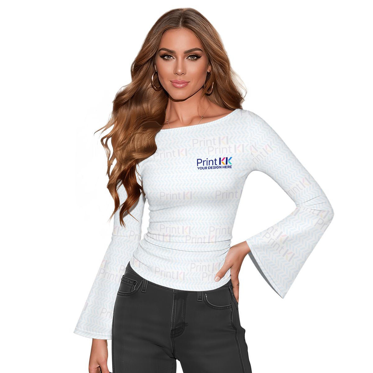 Top Feminino com Decote Barco e Manga Flare