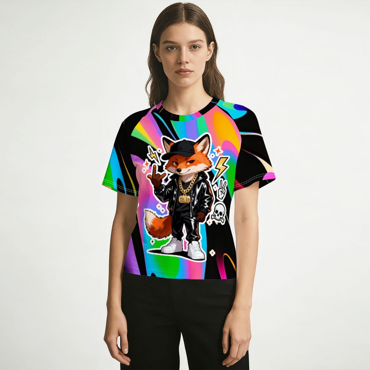 女性用ラグランスリムフィットTシャツ