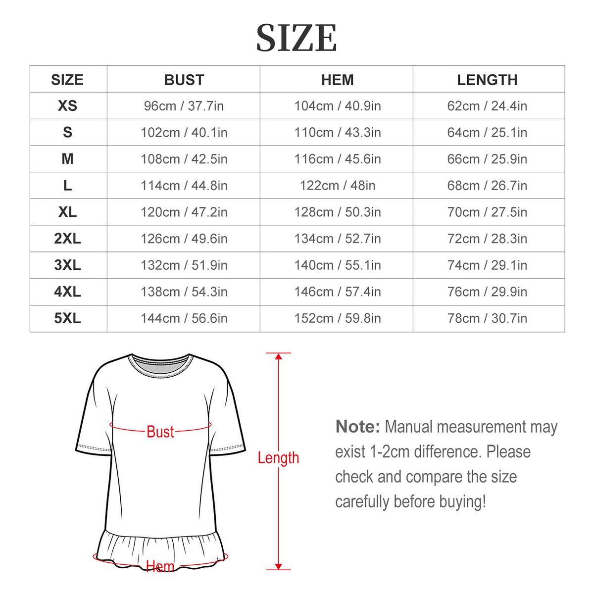 女性用フリルヘム半袖Tシャツ