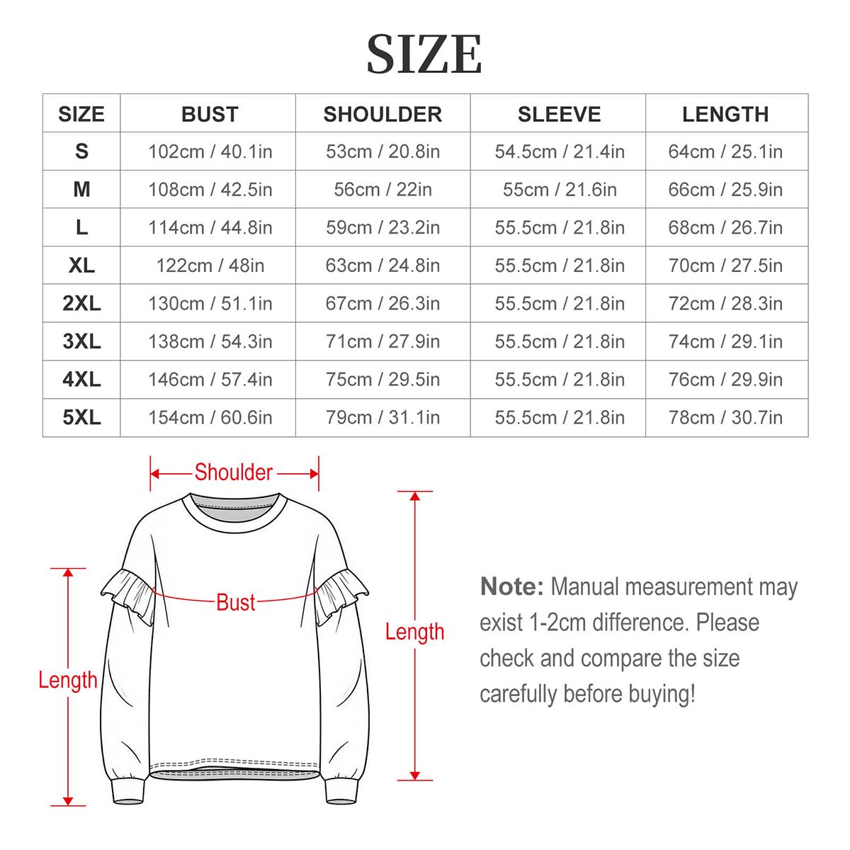 女性用フリルショルダースウェットシャツ