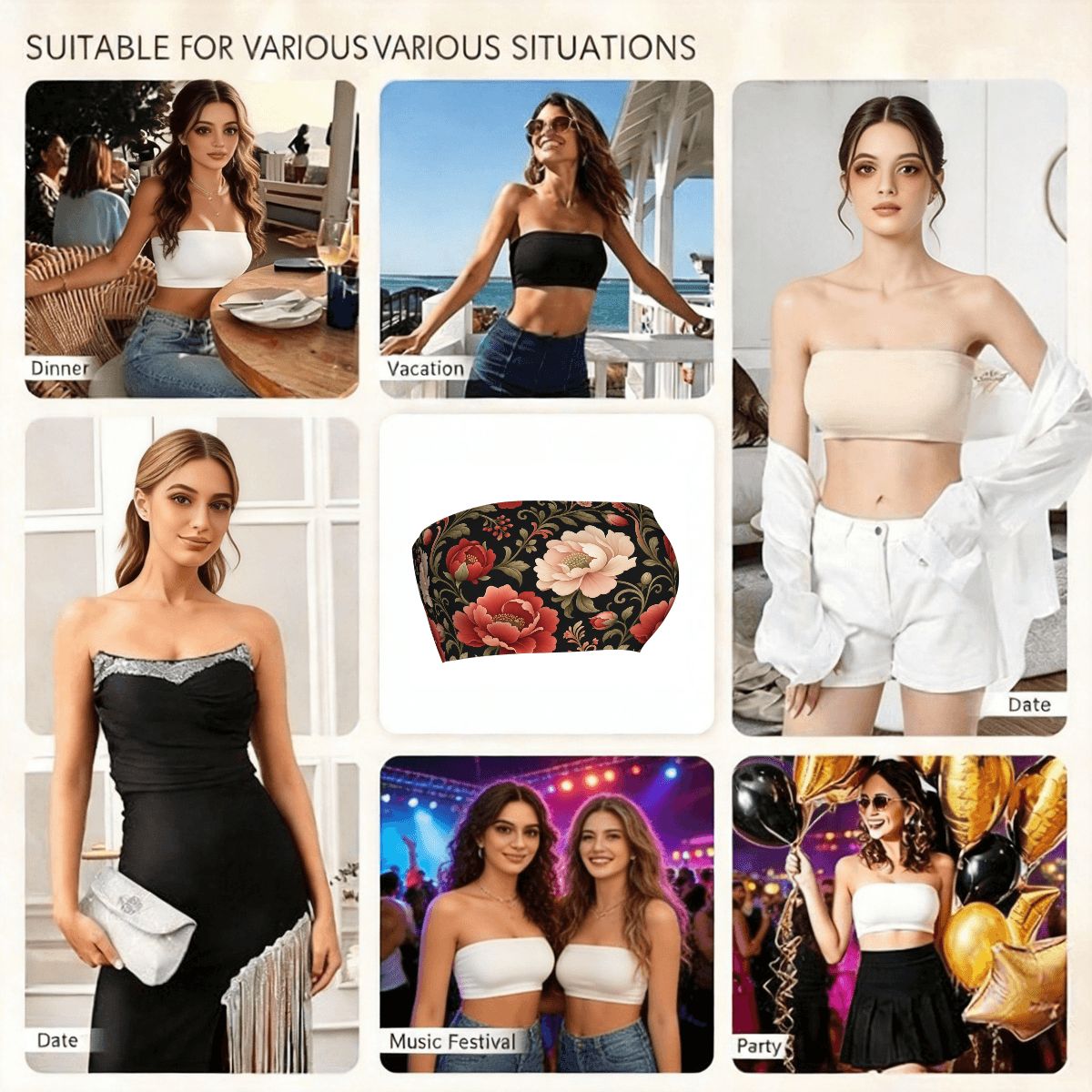 女性用ストラップレスチューブトップ