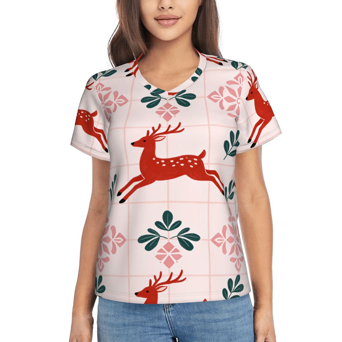 Maglietta da donna con scollo a V e maniche corte