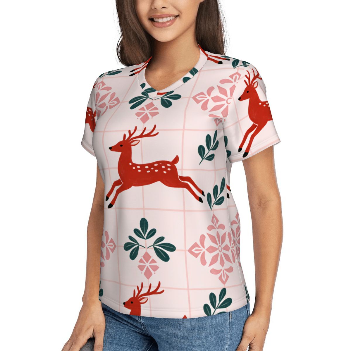 Maglietta da donna con scollo a V e maniche corte