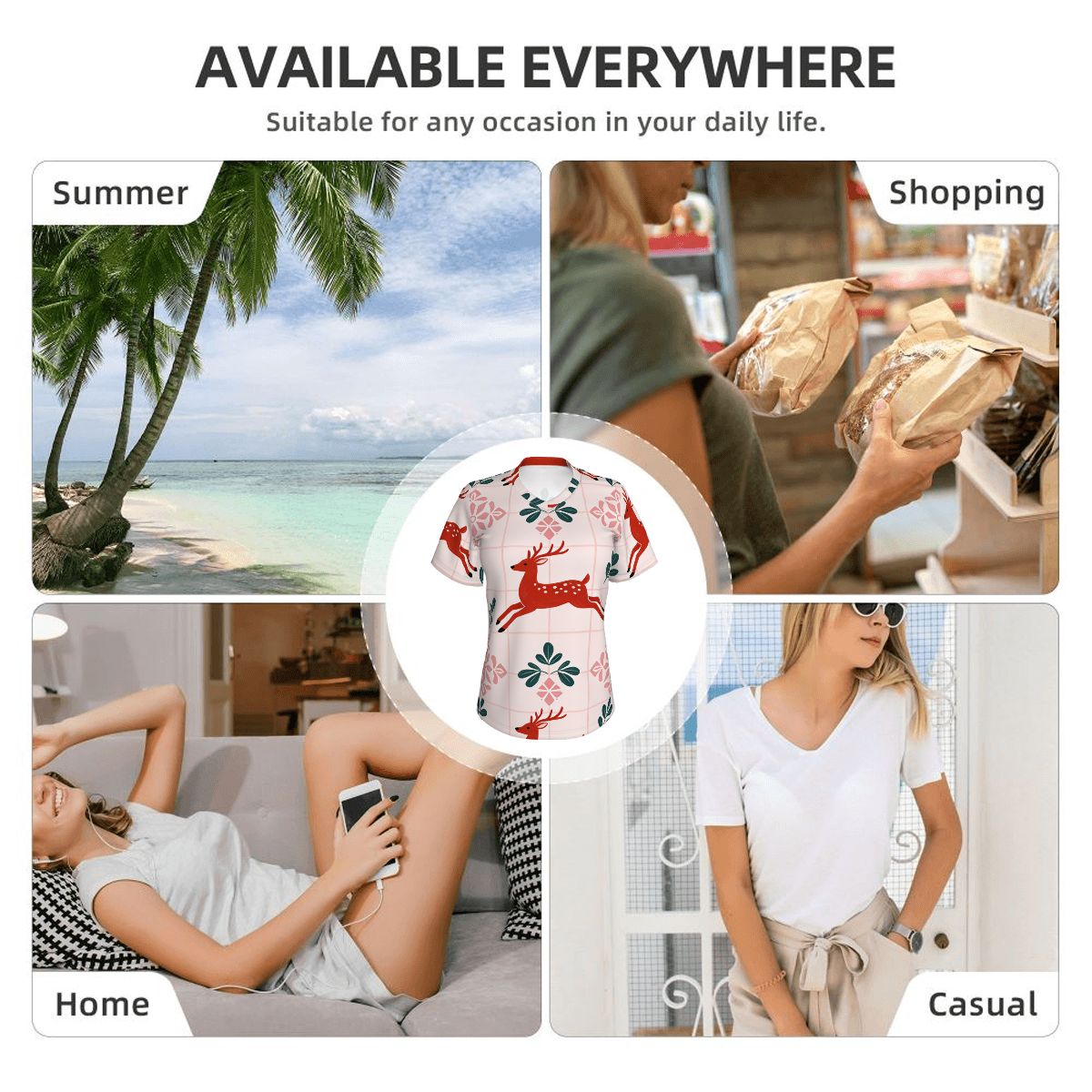 Maglietta da donna con scollo a V e maniche corte