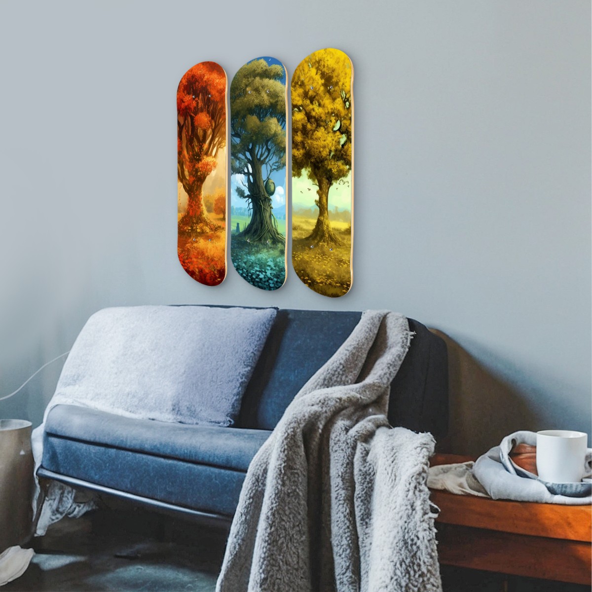 3 Panels Wood Skateboard Prints Wall Art (Made in USA)