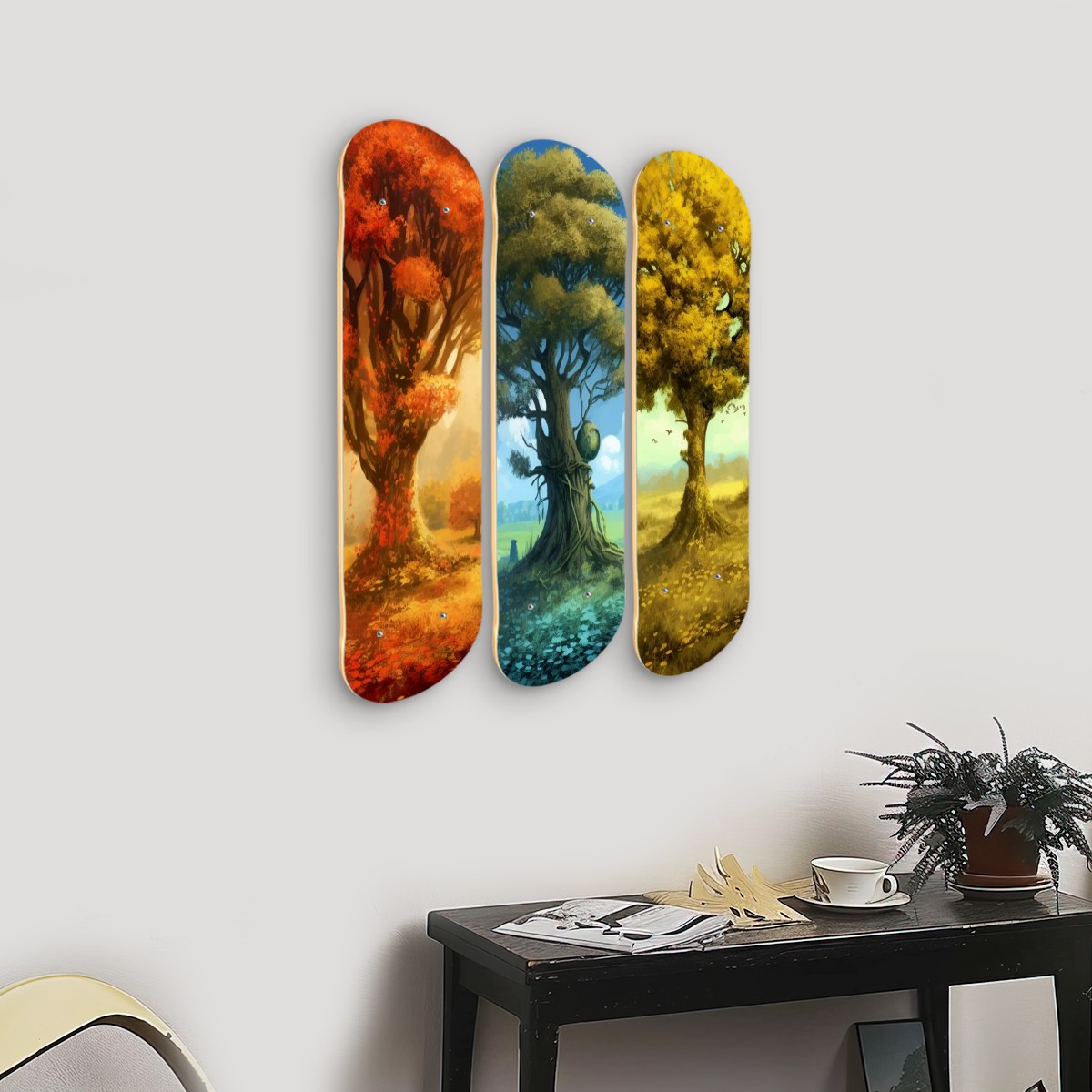 3 Panels Wood Skateboard Prints Wall Art (Made in USA)